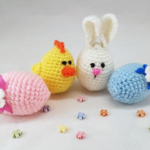 Easter stuffers Easter eggs Crochet eggs Easter gifts Bunny eggs Chick egg Crochet easter Cozy Easter decorations small gift Easter gift set image 4