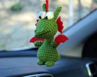 Dragon car decor, stuffed dragon toy, cute car accessories, car rear view, new car gift