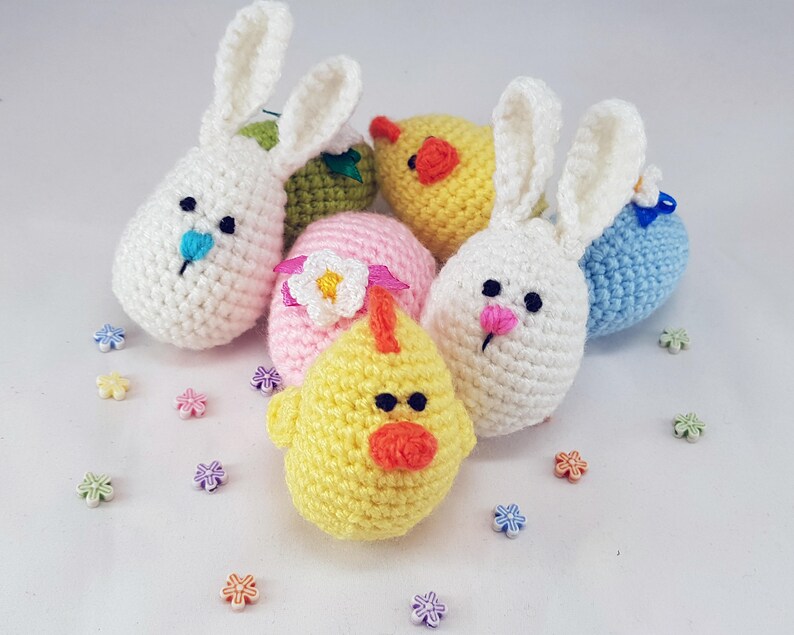 Easter stuffers Easter eggs Crochet eggs Easter gifts Bunny eggs Chick egg Crochet easter Cozy Easter decorations small gift Easter gift set image 7