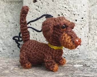 Crocheted Daschund Car Mirror Ornament: Dog Car Accessory