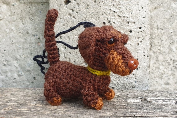 Crocheted Daschund Car Mirror Ornament: Dog Car Accessory