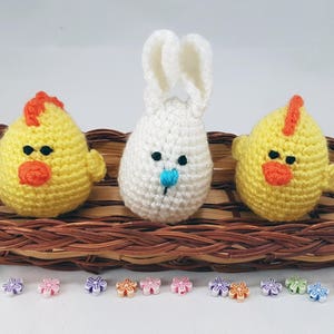 Easter stuffers Easter eggs Crochet eggs Easter gifts Bunny eggs Chick egg Crochet easter Cozy Easter decorations small gift Easter gift set image 3