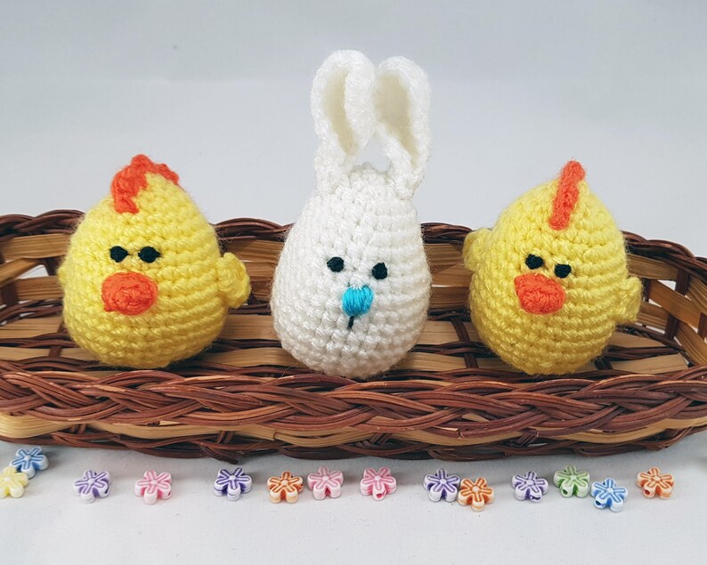 Easter stuffers Easter eggs Crochet eggs Easter gifts Bunny eggs Chick egg Crochet easter Cozy Easter decorations small gift Easter gift set image 3