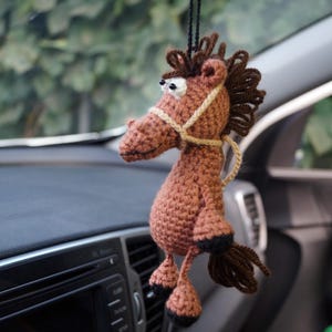 Crochet Horse Car Mirror Hanging: Equestrian Car Accessory