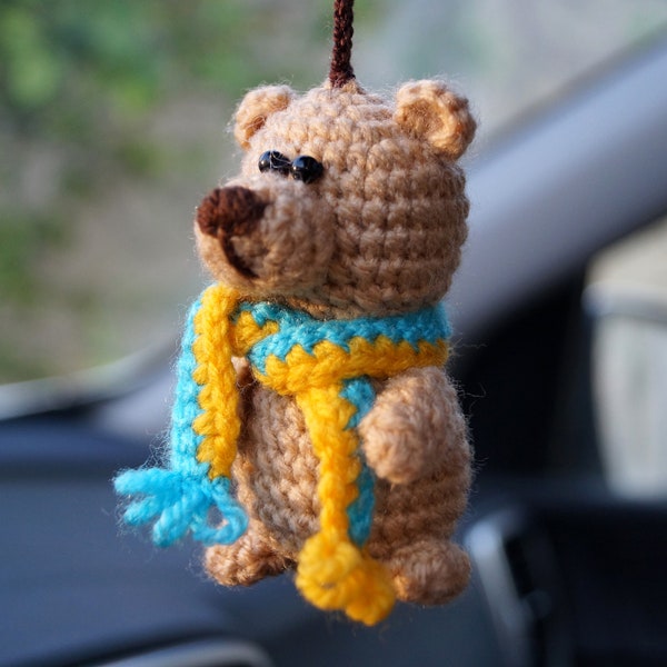 Bear car accessories, Mirror hanging, Teddy bear charm, crochet car accessories, Ukrainian accessory, teddy bear plushie, Bear lovers gift