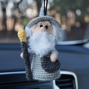 Crochet Wizard Car Accessory: Gandalf Inspired Mirror Hanging