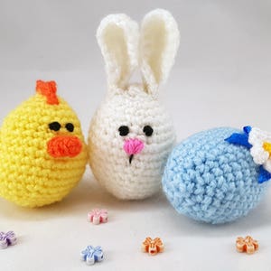 Easter stuffers Easter eggs Crochet eggs Easter gifts Bunny eggs Chick egg Crochet easter Cozy Easter decorations small gift Easter gift set image 5