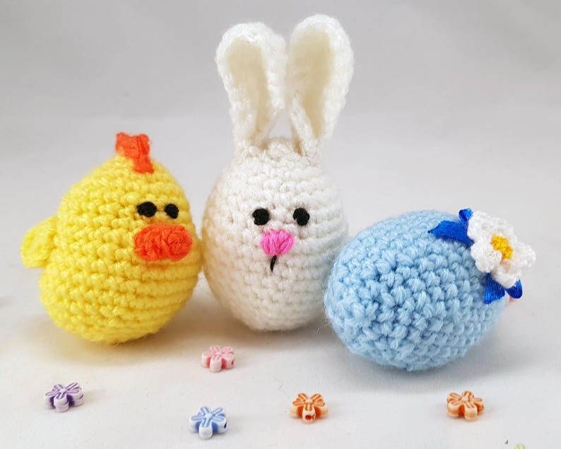 Easter stuffers Easter eggs Crochet eggs Easter gifts Bunny eggs Chick egg Crochet easter Cozy Easter decorations small gift Easter gift set image 5