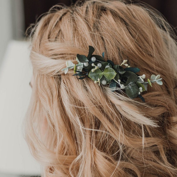 Wedding hair accessories for bride, Greenery hair comb, Greenery wedding bridal accessory, Boho wedding, Eucalyptus greenery hair piece