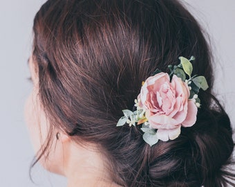 Wedding hair accessories for bride, Blush flower hair pin, Greenery wedding bridal accessory, Boho wedding, Floral greenery hair piece