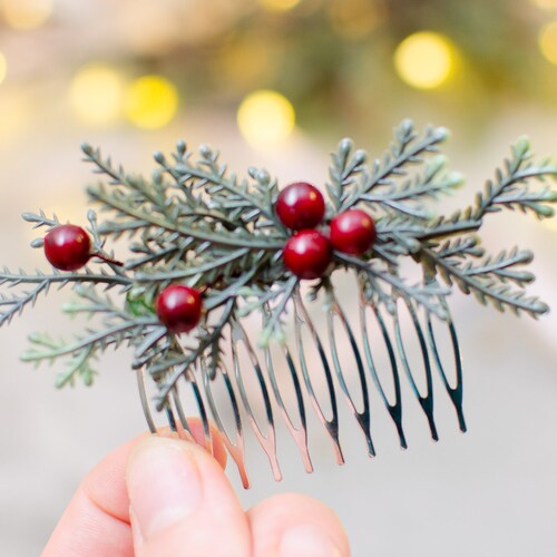 Winter Wedding Hair Piece Christmas Hair Comb Greenery Hair Etsy