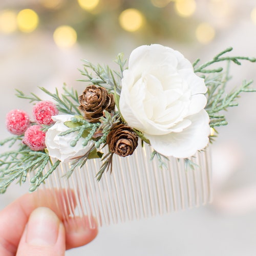 Winter Wedding Hair Accessories Christmas Hair Comb Greenery Etsy