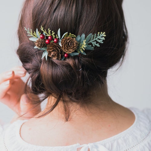 Winter Wedding Hair Accessories Christmas Hair Comb Greenery Etsy UK