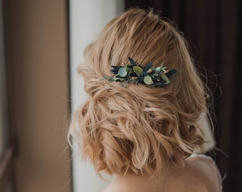 Wedding hair accessories for bride, Greenery hair comb, Greenery wedding bridal accessory, Boho wedding, Eucalyptus hair piece