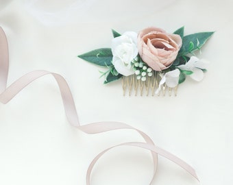 Wedding hair accessories for bride, Blush flower hair comb, Greenery wedding bridal accessory, Boho wedding, Floral greenery hair piece