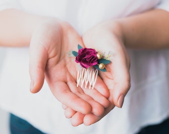 Winter wedding hair accessories Christmas hair comb Burgundy flower hair piece, Christmas hair accessory, Burgundy flower hair comb