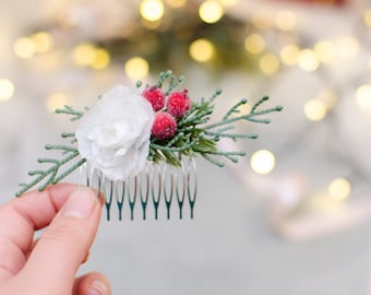 Winter wedding hair accessories | Christmas wedding hair comb, Pine hair piece, Greenery hair comb, Eucalyptus hairpiece |