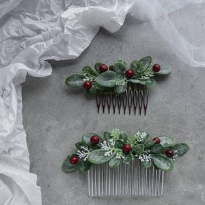 Winter wedding hair accessories for bride, Greenery hair comb, Greenery wedding bridal accessory, Boho wedding, Eucalyptus hair piece image 1