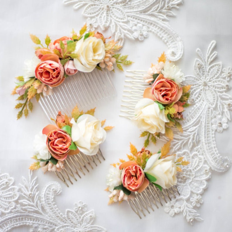 Set of Flower hair comb Greenery hair comb Wedding hair accessory Flower hair piece Bridal hair accessory Bridesmaid hair comb Flower girl