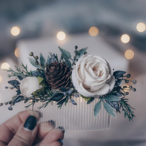 Winter Wedding Hair Piece Christmas Hair Comb Greenery Hair Etsy