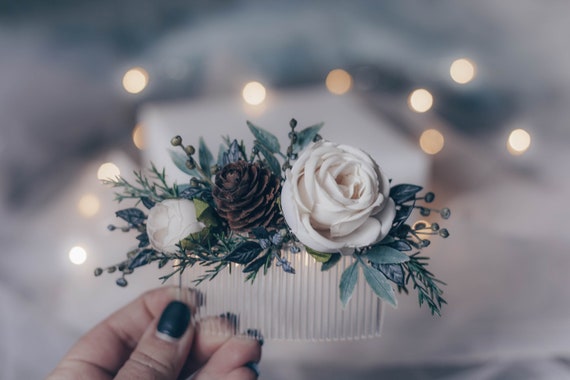 Bridal Hair Comb Winter Wedding Accessory Silver Leaf Winter White Winter Bridal Hair Comb Accessory Rhinestone Wedding White  main image 4