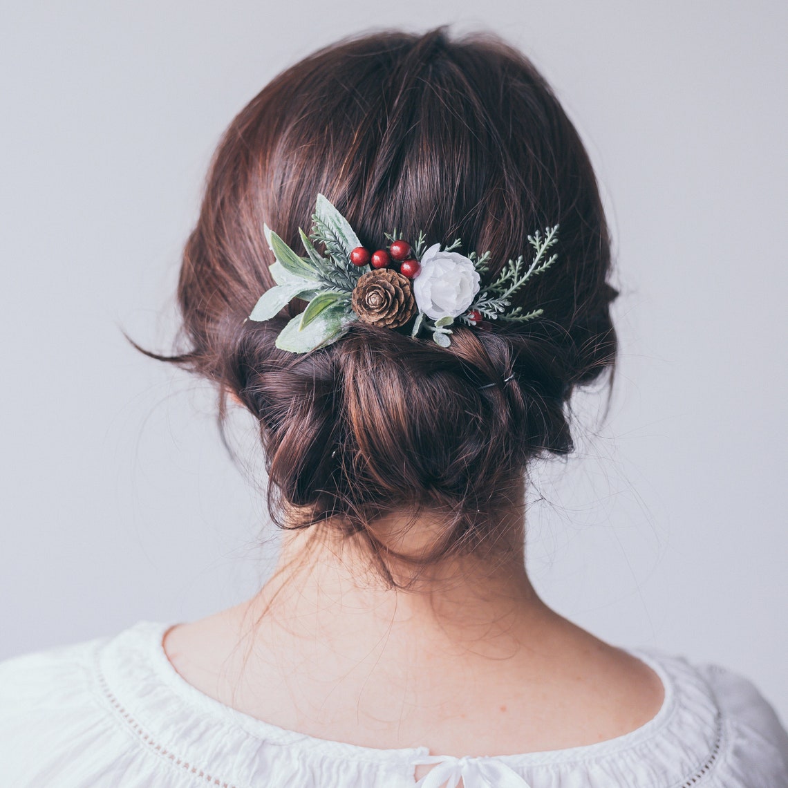 Winter wedding hair piece Christmas hair comb Pinecone image 1