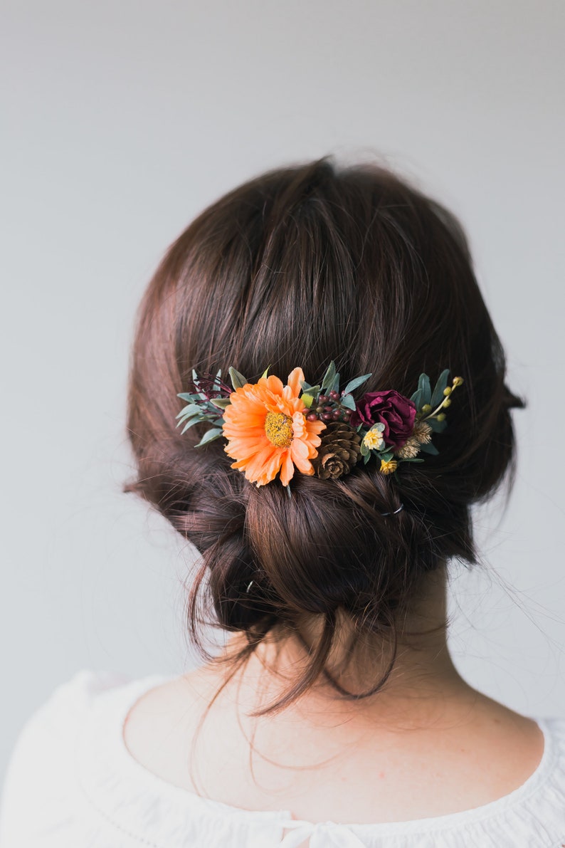 Autumn Wedding Hair Accessories for Bride Burgundy Orange | Etsy