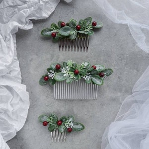 Winter wedding hair accessories for bride, Greenery hair comb, Greenery wedding bridal accessory, Boho wedding, Eucalyptus hair piece image 8