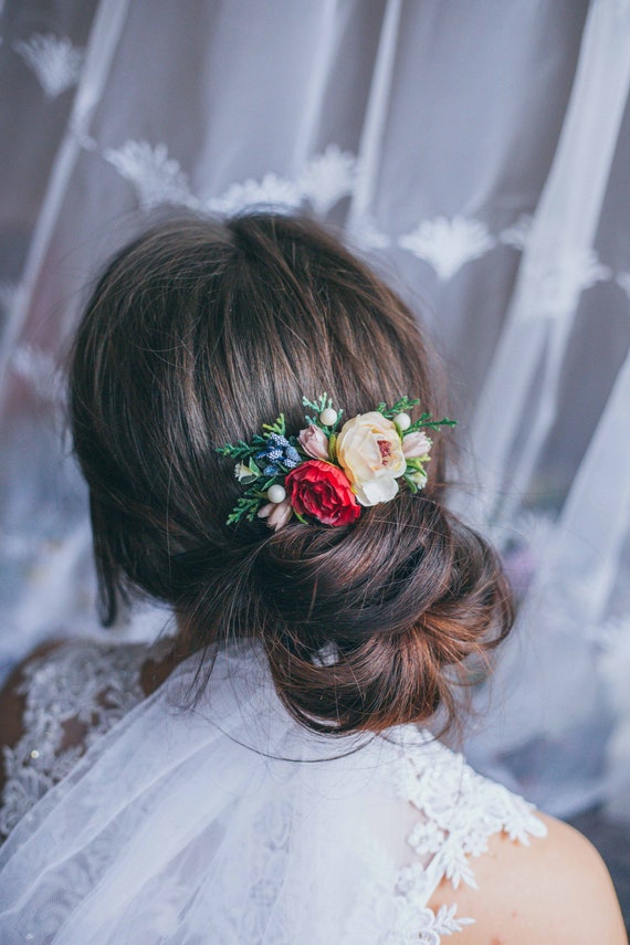 Winter Wedding Hair Accessories Flower Hair Comb Greenery Hair Etsy