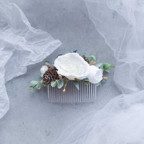 Bridal Hair Comb Winter Wedding Accessory Silver Leaf Winter White Winter Bridal Hair Comb Accessory Rhinestone Wedding White  main image 3