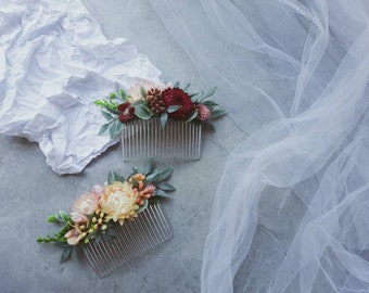 Fall wedding hair accessories, Flower bridal hair piece, Dried flower hair comb Eucalyptus hair piece, Greenery hair comb, Autumn wedding