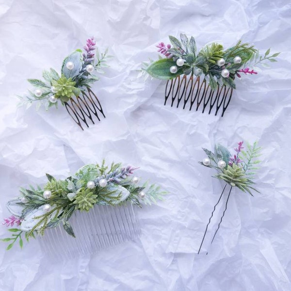 Wedding hair accessories for bride, Greenery hair comb, Greenery wedding bridal accessory, Succulent hair comb, Eucalyptus hair piece
