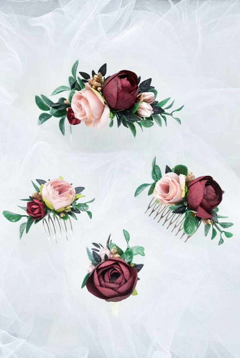 Burgundy Blush Wedding Hair Accessories Bridal Hair Piece Etsy