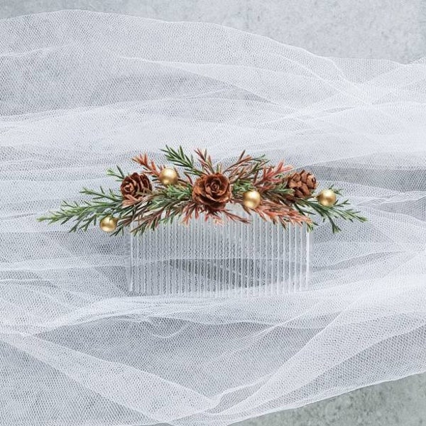 Winter wedding pine hair accessory | Christmas wedding, Hair comb, Greenery,  Hair piece, Pine cones, Head piece, bridal , Pine gold|