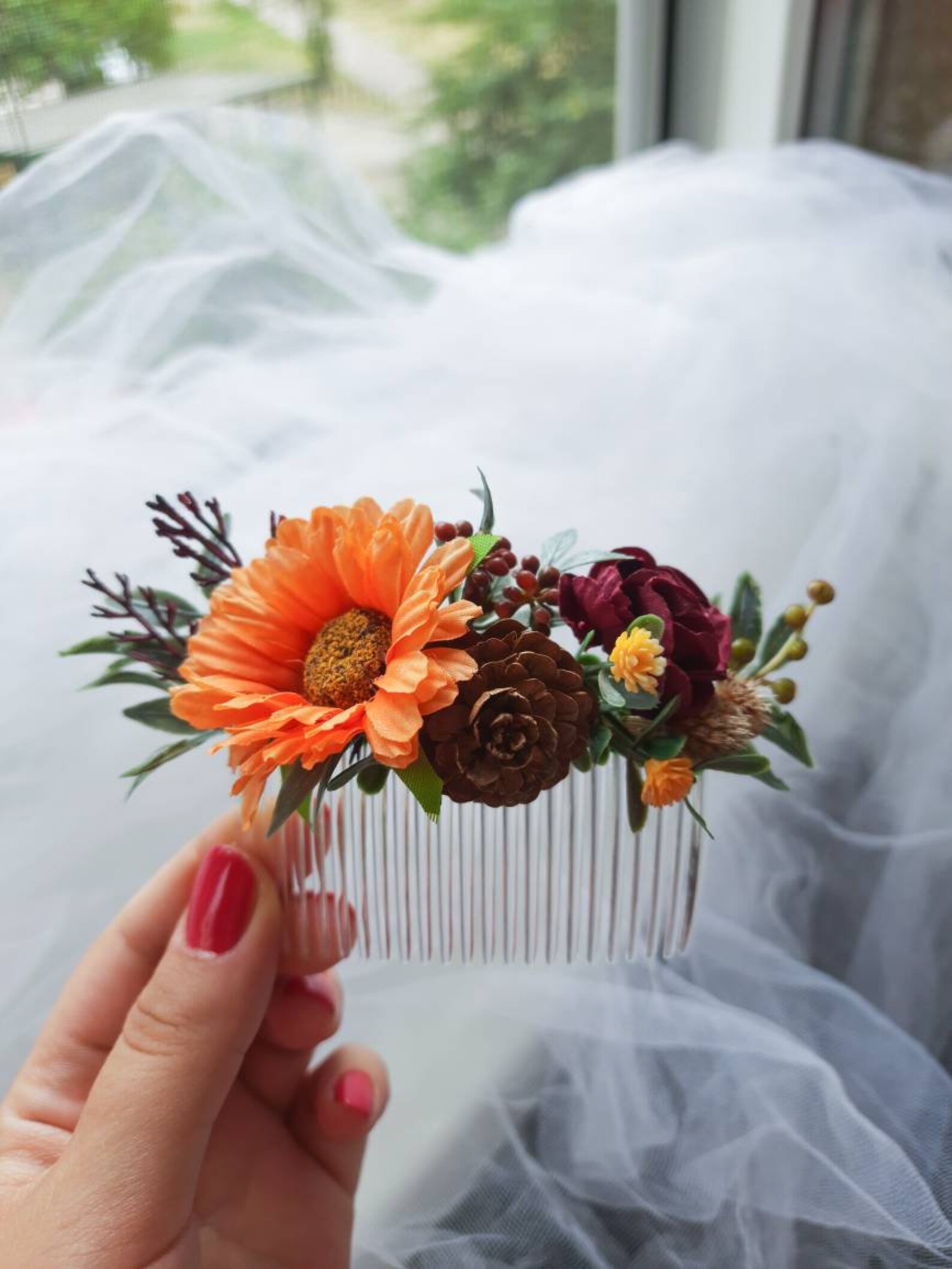 Autumn Wedding Hair Accessories for Bride Burgundy Orange | Etsy