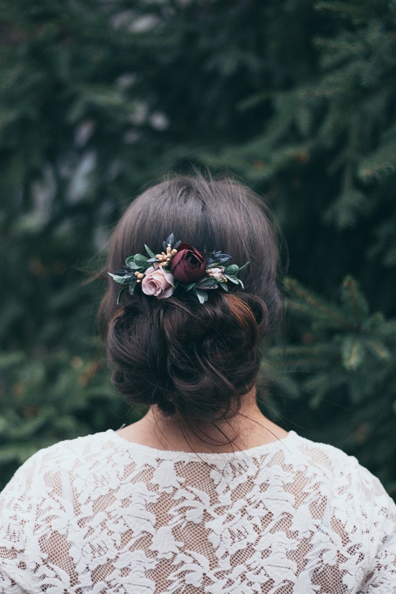 Winter Wedding Hair Accessories Christmas Burgundy Blush Etsy