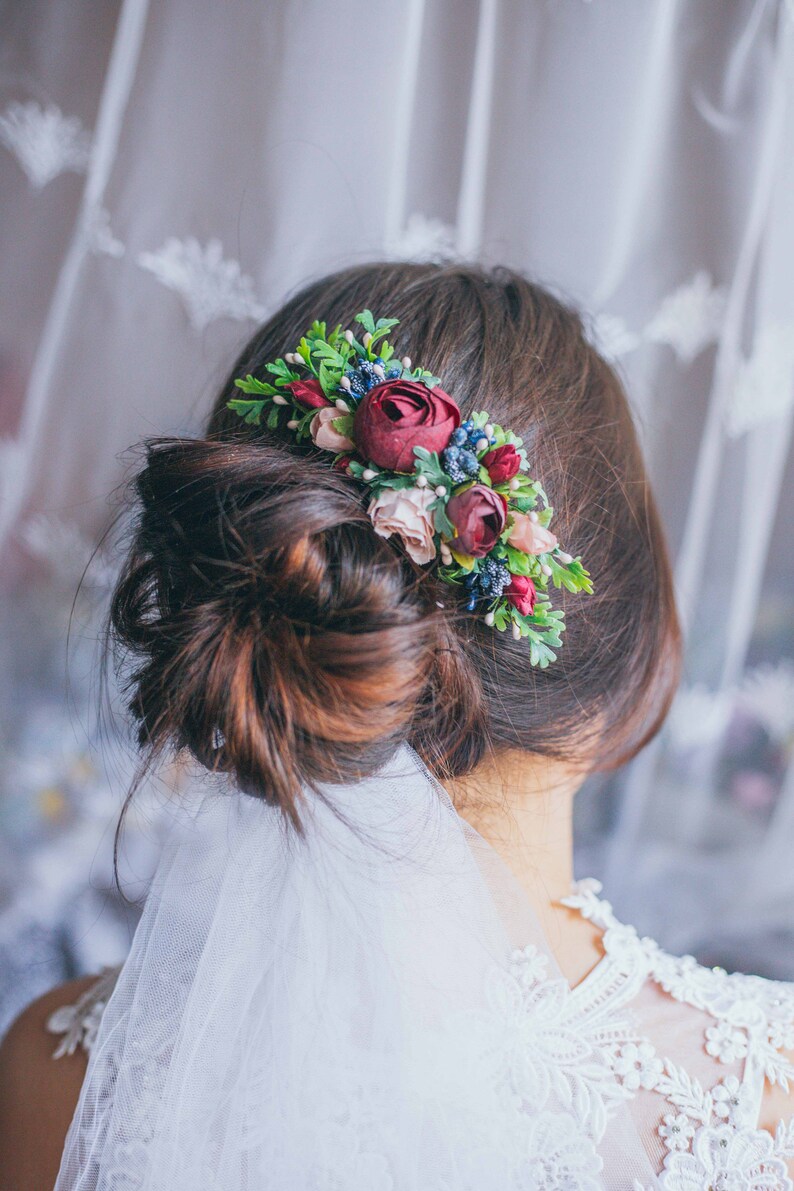 Wedding Hair Accessory Flower Hair Comb Greenery Hair Comb Etsy