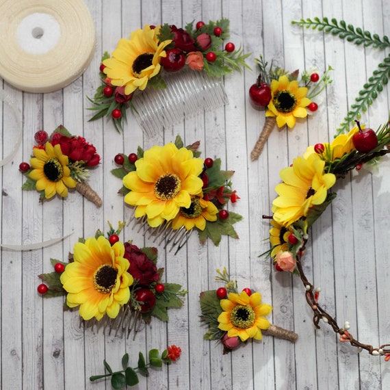 Wedding Hair Accessories Set Flower Hair Comb Greenery Etsy
