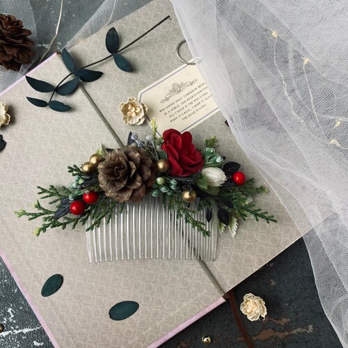 Winter Wedding Hair Piece Christmas Hair Comb Greenery Hair Etsy