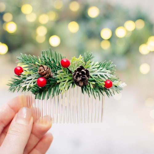 Winter Wedding Hair Accessories Christmas Hair Comb Greenery Etsy