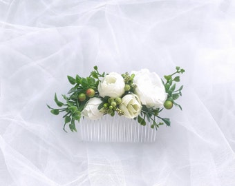 Wedding hair accessories | white, flower, greenery, eucalyptus, hair comb, hair piece, hair clip, bridal, bridesmaid |