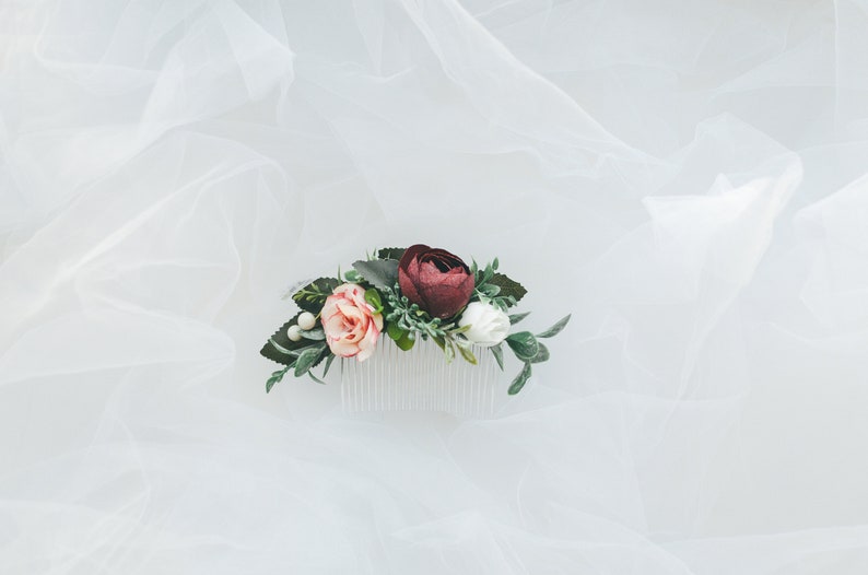 Flower vine Flower hair piece Boutonierre Bridal comb Wedding hair accessories set Burgundy blush Flower hair comb Greenery hair comb