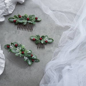 Winter wedding hair accessories for bride, Greenery hair comb, Greenery wedding bridal accessory, Boho wedding, Eucalyptus hair piece image 5