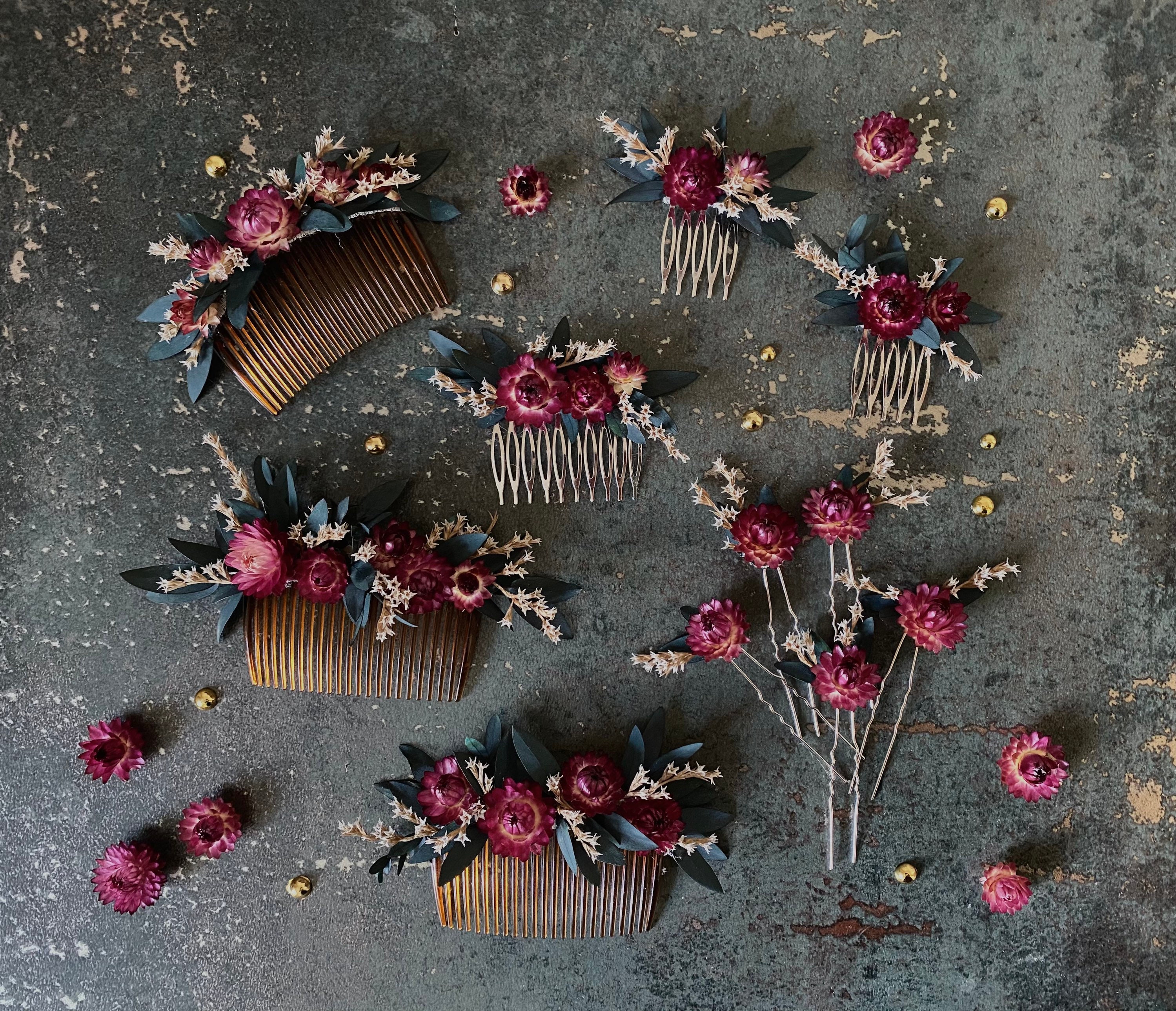 Dried flowers Wedding hair accessory Flower hair comb Greenery Etsy