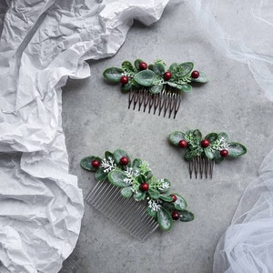 Winter wedding hair accessories for bride, Greenery hair comb, Greenery wedding bridal accessory, Boho wedding, Eucalyptus hair piece image 9