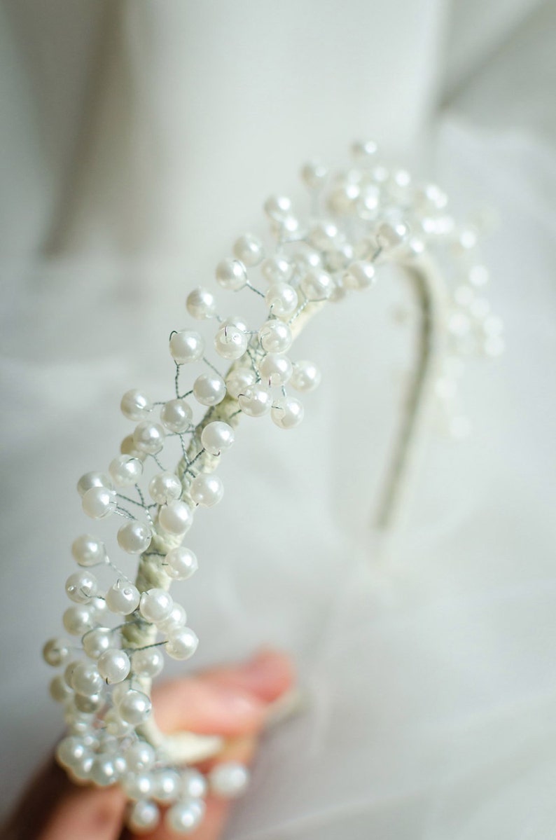 Wedding headband, Bridal Headband, Bridal Hair Accessory, Pearl headband, Wedding hair Accessory, First communion hairpiece, Flower girl image 3