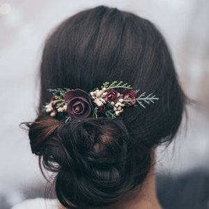Winter wedding hair accessories | Christmas wedding hair comb, Pine hair piece, Greenery hair comb, Burgundy hairpiece |