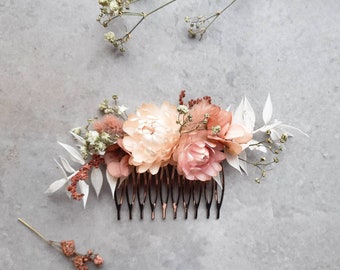 Dried flowers wedding hair accessory Terracotta flower hair comb Rust flowers Fall wedding hair comb Boho hair comb Boho bridal hair piece