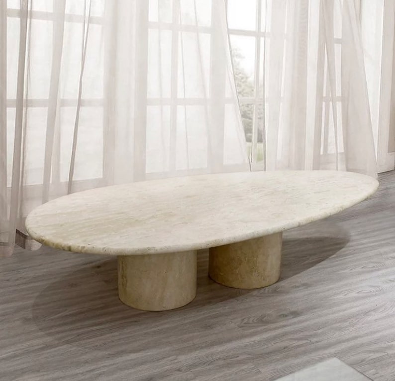 Oval Marble Coffee Table in Real Marble Travertine. Etsy