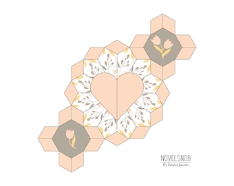 Glowing Hearts EPP Templates, PDF Templates English paper piecing, Valentine's day quilt